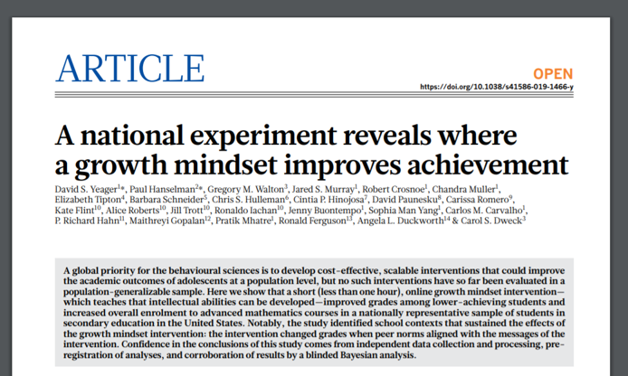 National Study of Learning Mindsets: wanneer en voor wie verbetert een mindsetinterventie het presteren?